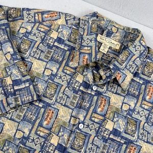 Vintage Tori Richard Hawaiian Shirt L Cotton Lawn Made in Hawaii Abstract Tapa